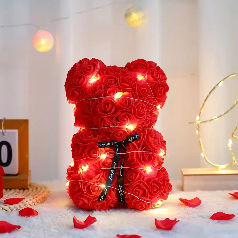 Oso de Rosas con Caja y Luces