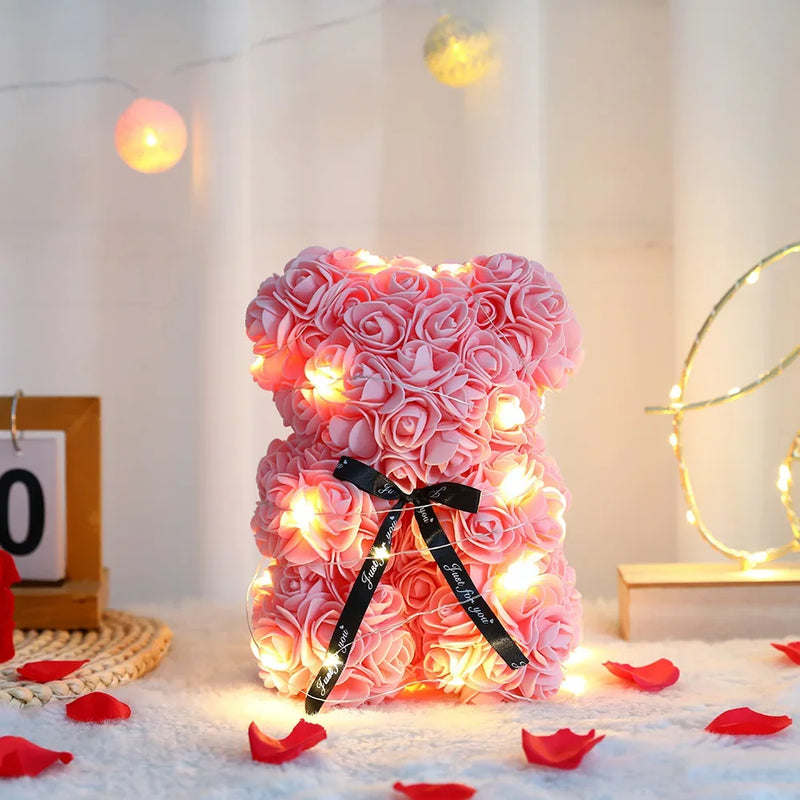 Oso de Rosas con Caja y Luces